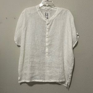 JOHNNY WAS PETE & GRETA WHITE OVERSIZED BUTTON DOWN TOP